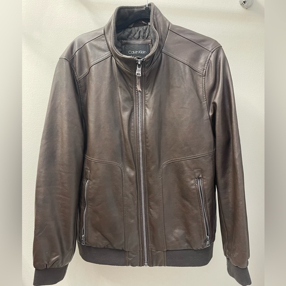 New Calvin Klein Mens Moto Leather Jacket - Picture 2 of 10